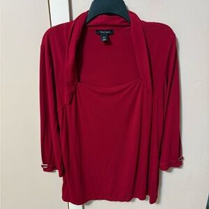 White House Black Market Red Square Neck Dressy Blouse Sz XL 40 x 25